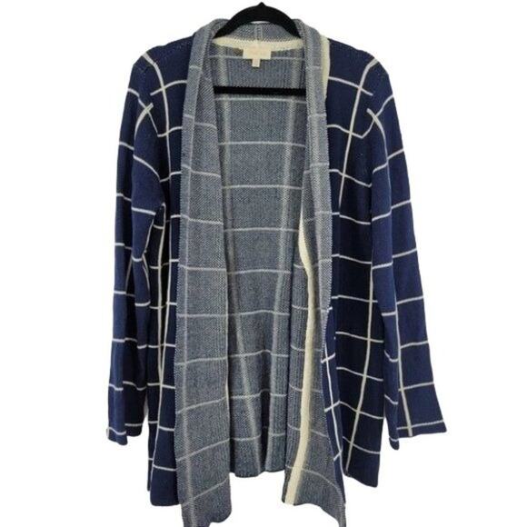 Modcloth Women's Open Front Windowpane Cotton Long Sleeve Cardigan Size 2X - Picture 1 of 4